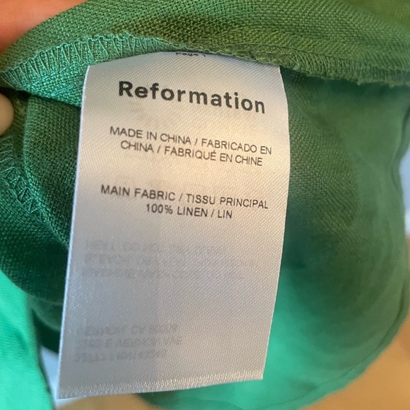 Reformation Dress Greyson Shirred Linen Mini Dress Green XL $245 - Picture 12 of 13
